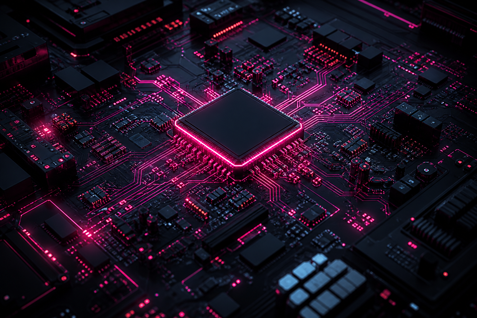 Glowing Microchip On Dark PCB Electronics Wallpaper  2 4K