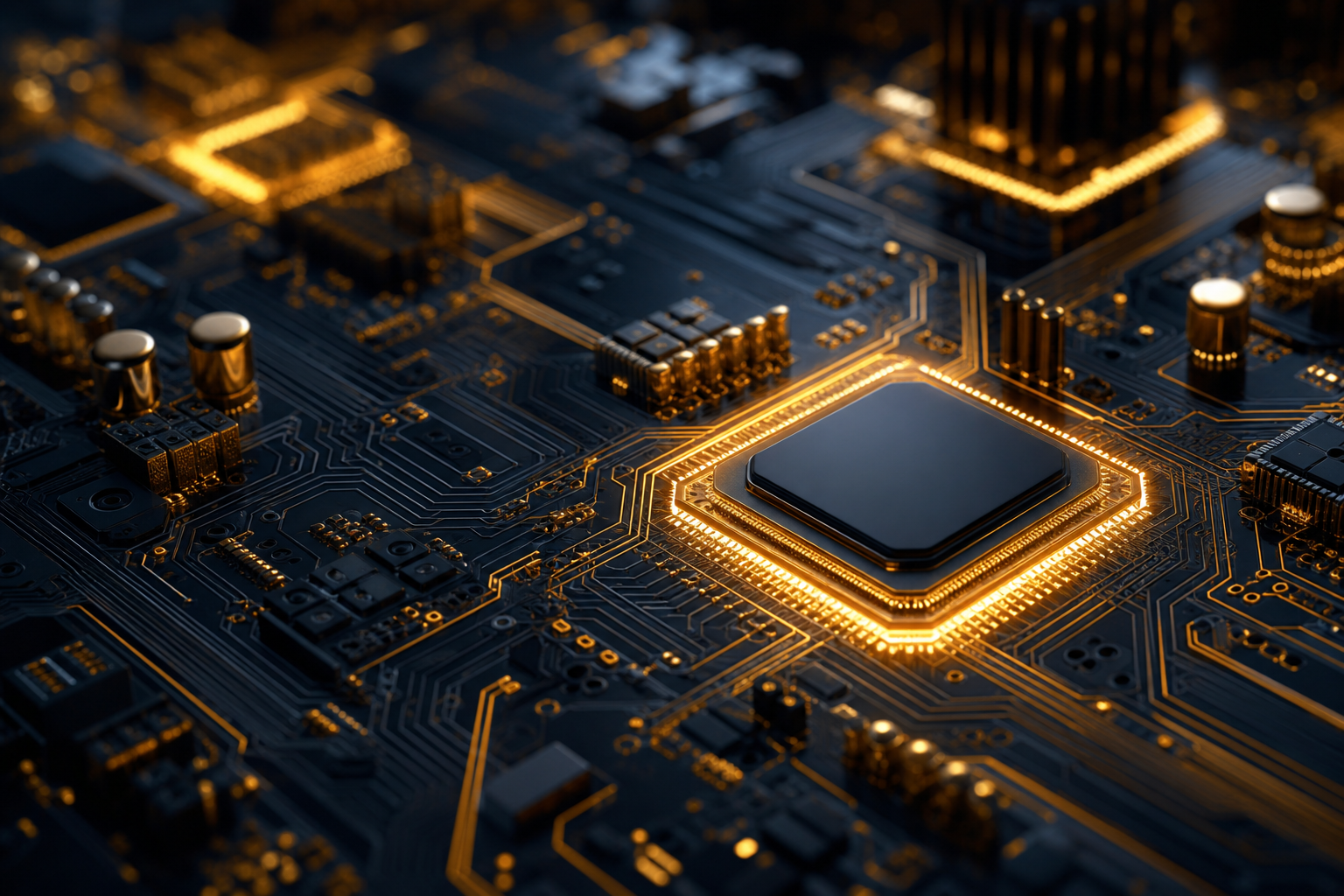 Glowing Microchip On Dark PCB Electronics Wallpaper  2 4K