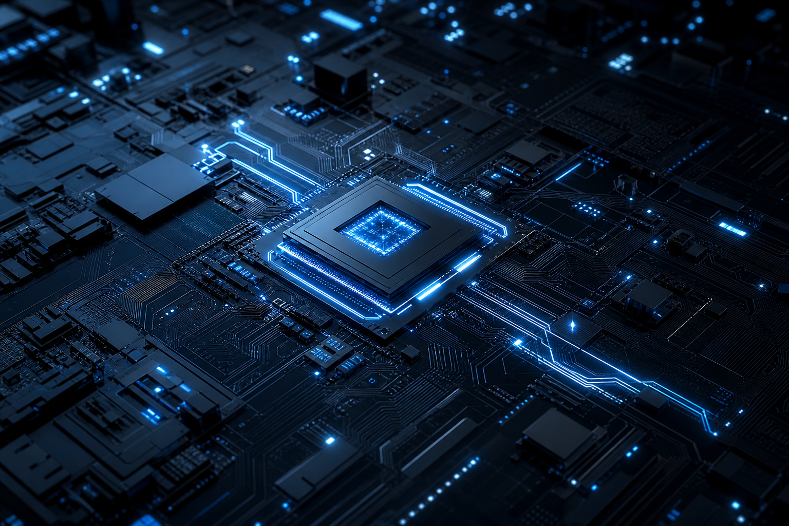 Glowing Microchip On Dark PCB Electronics Wallpaper  2 4K