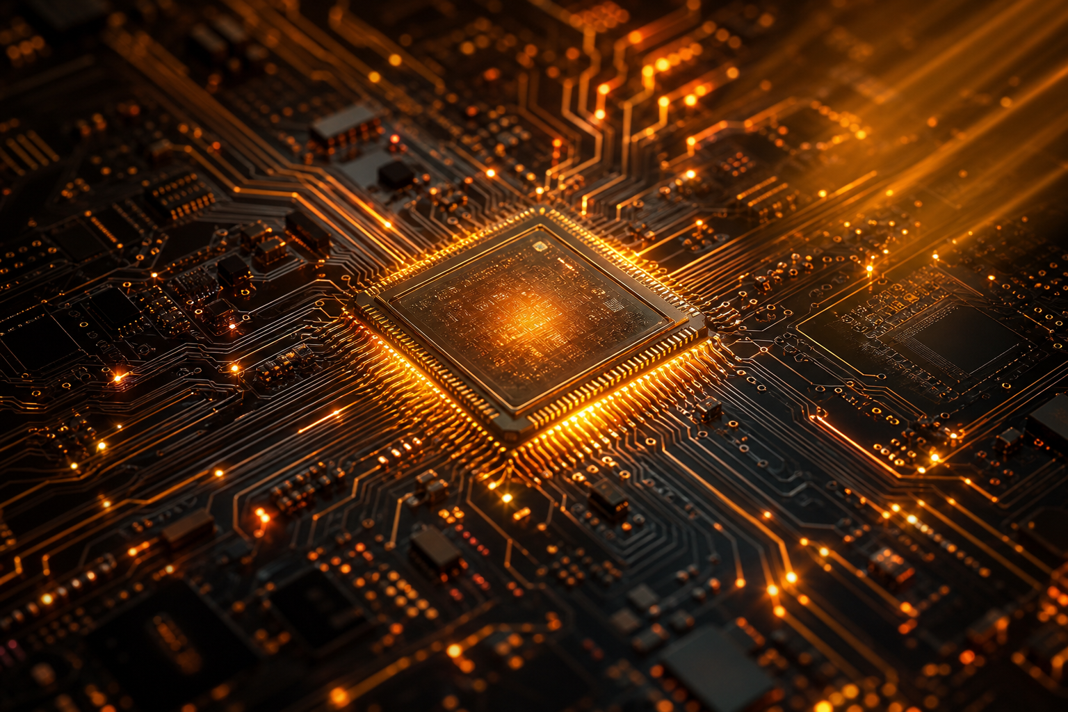 Glowing Microchip On Dark PCB Electronics Wallpaper  2 4K