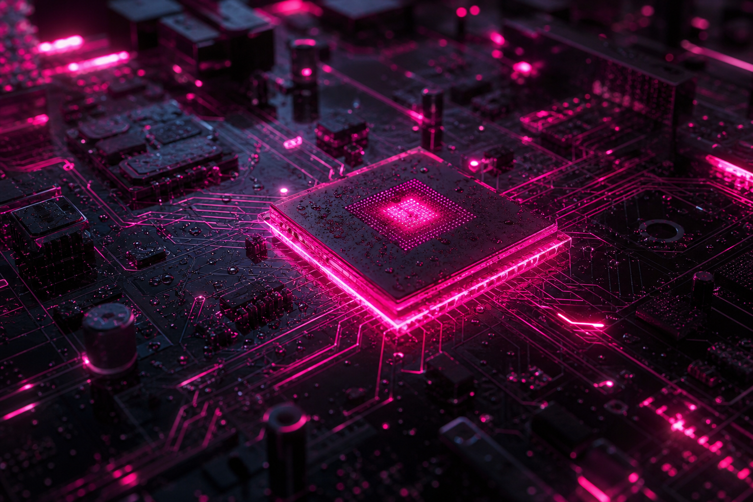 Glowing Microchip On Dark PCB Electronics Wallpaper  2 4K