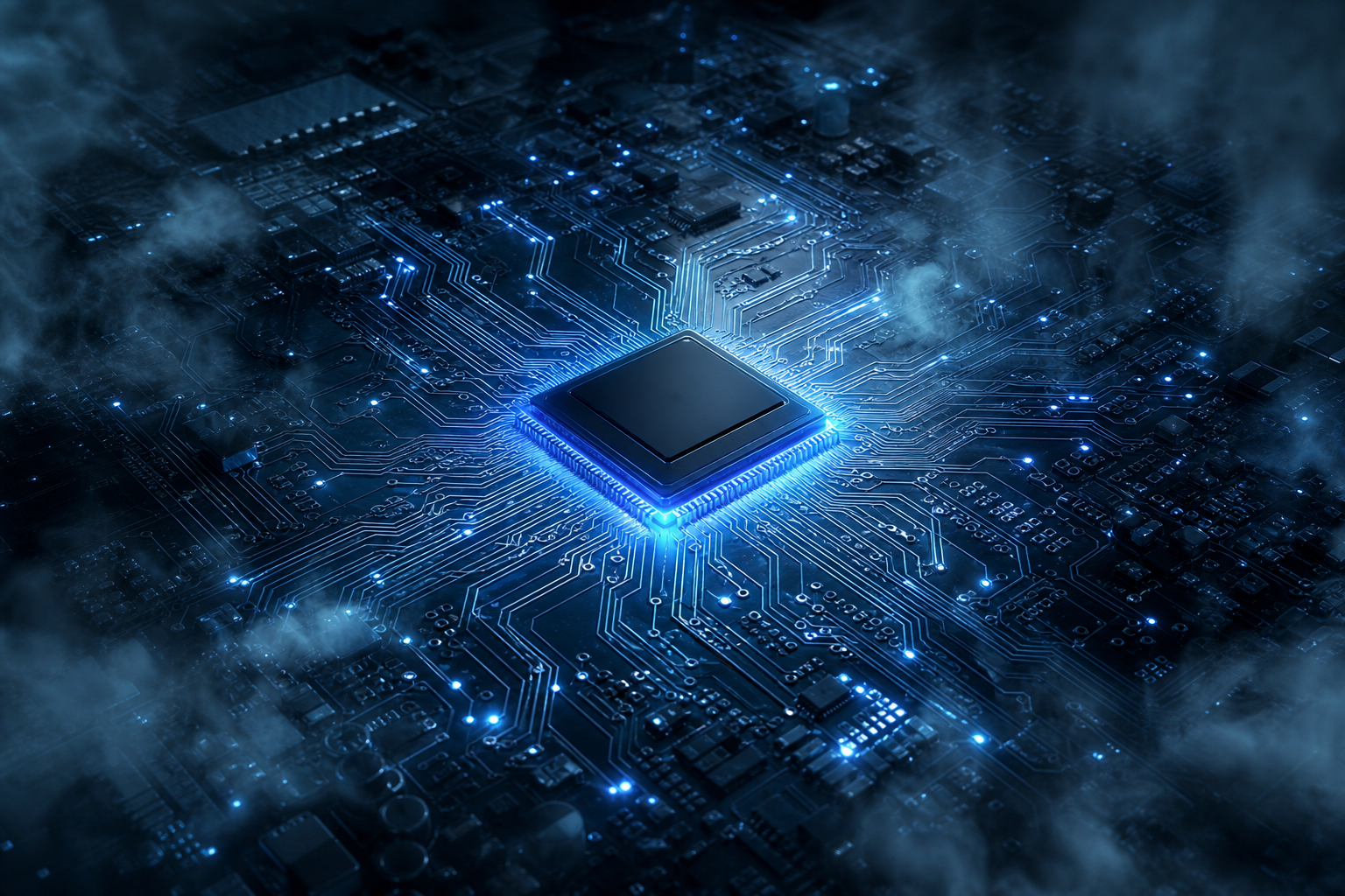 Glowing Microchip On Dark PCB Electronics Wallpaper  2 4K
