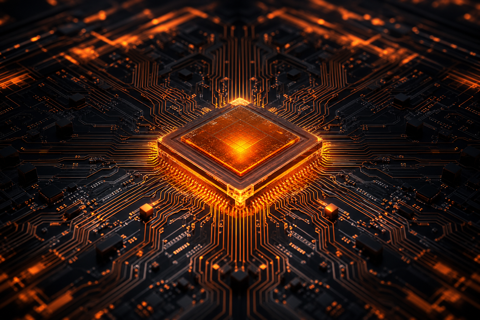 Glowing Microchip On Dark PCB Electronics Wallpaper  2 4K