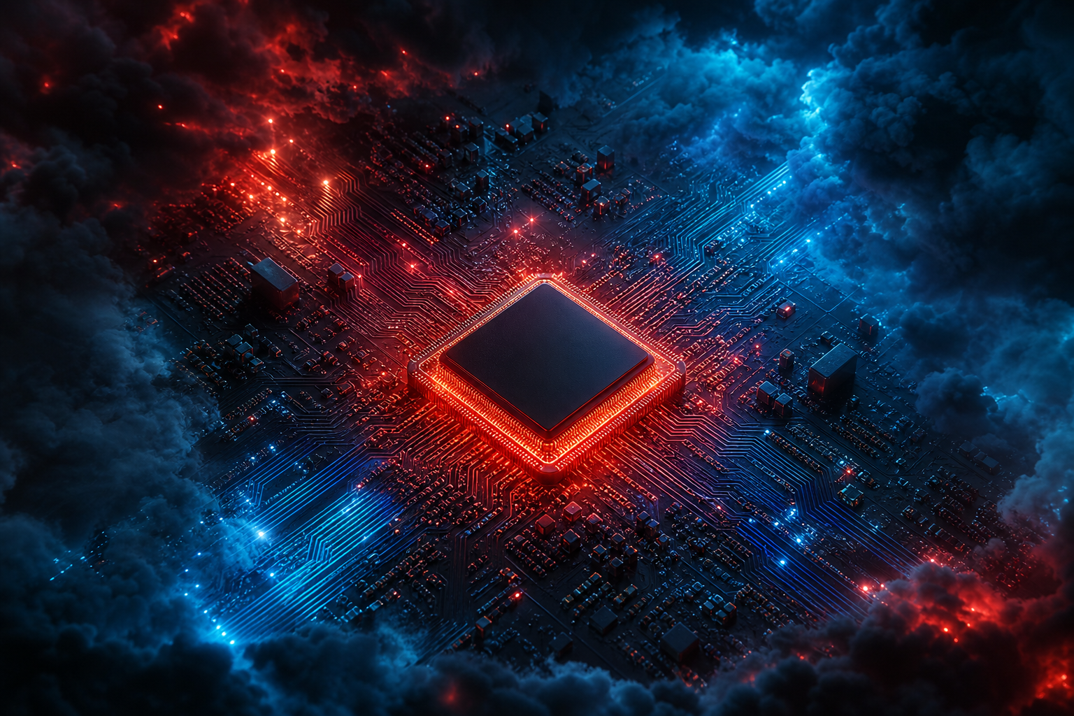 Glowing Microchip On Dark PCB Electronics Wallpaper  2 4K
