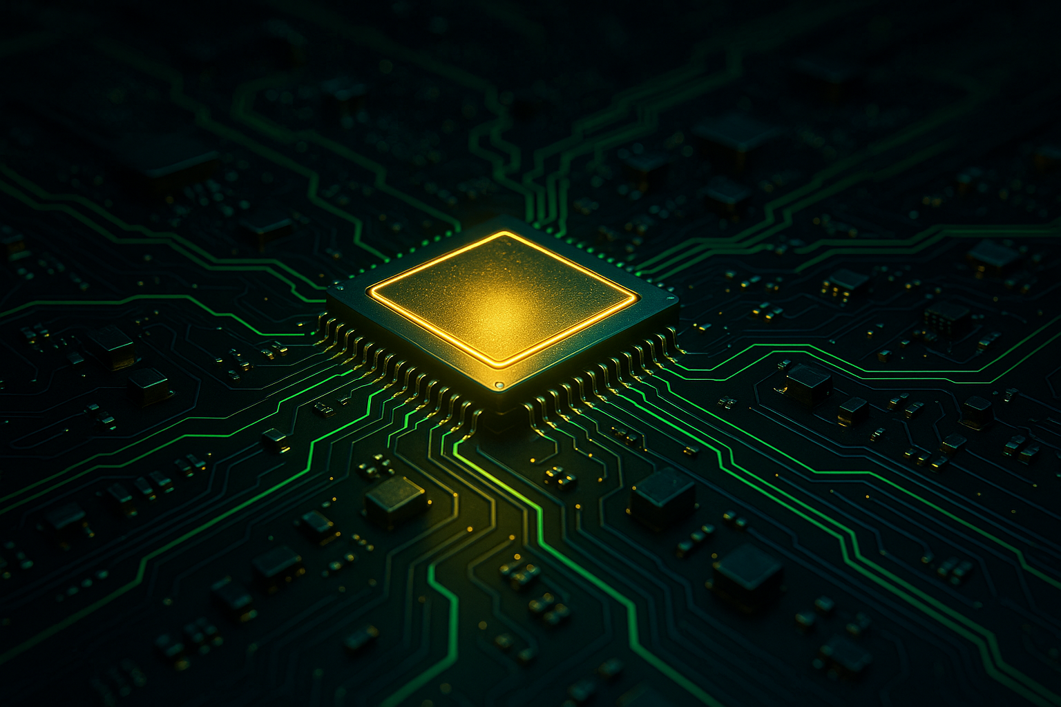 Glowing Microchip On Dark PCB Electronics Wallpaper 2 4K 4K Electronics Wallpaper