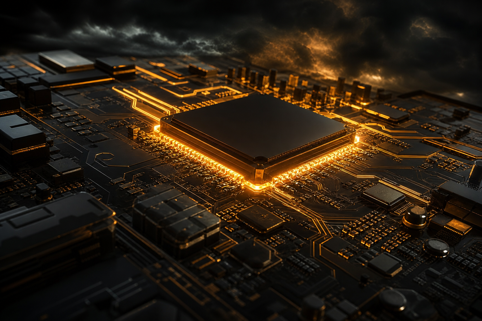 Glowing Microchip On Dark PCB Electronics Wallpaper  2 4K