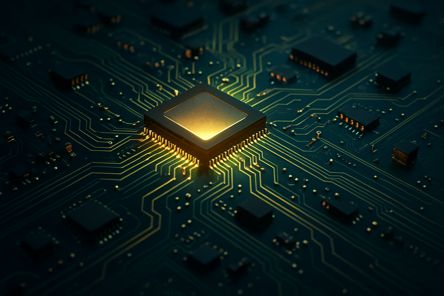 Glowing Microchip On Dark PCB Electronics Wallpaper 2 4K 4K Electronics Wallpaper