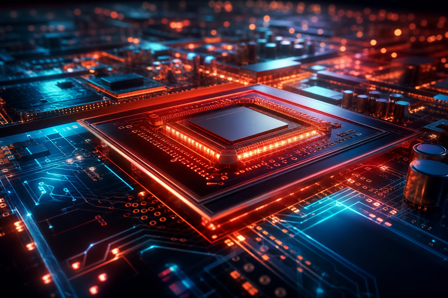 Glowing Microchip On Dark PCB Electronics Wallpaper  2 4K