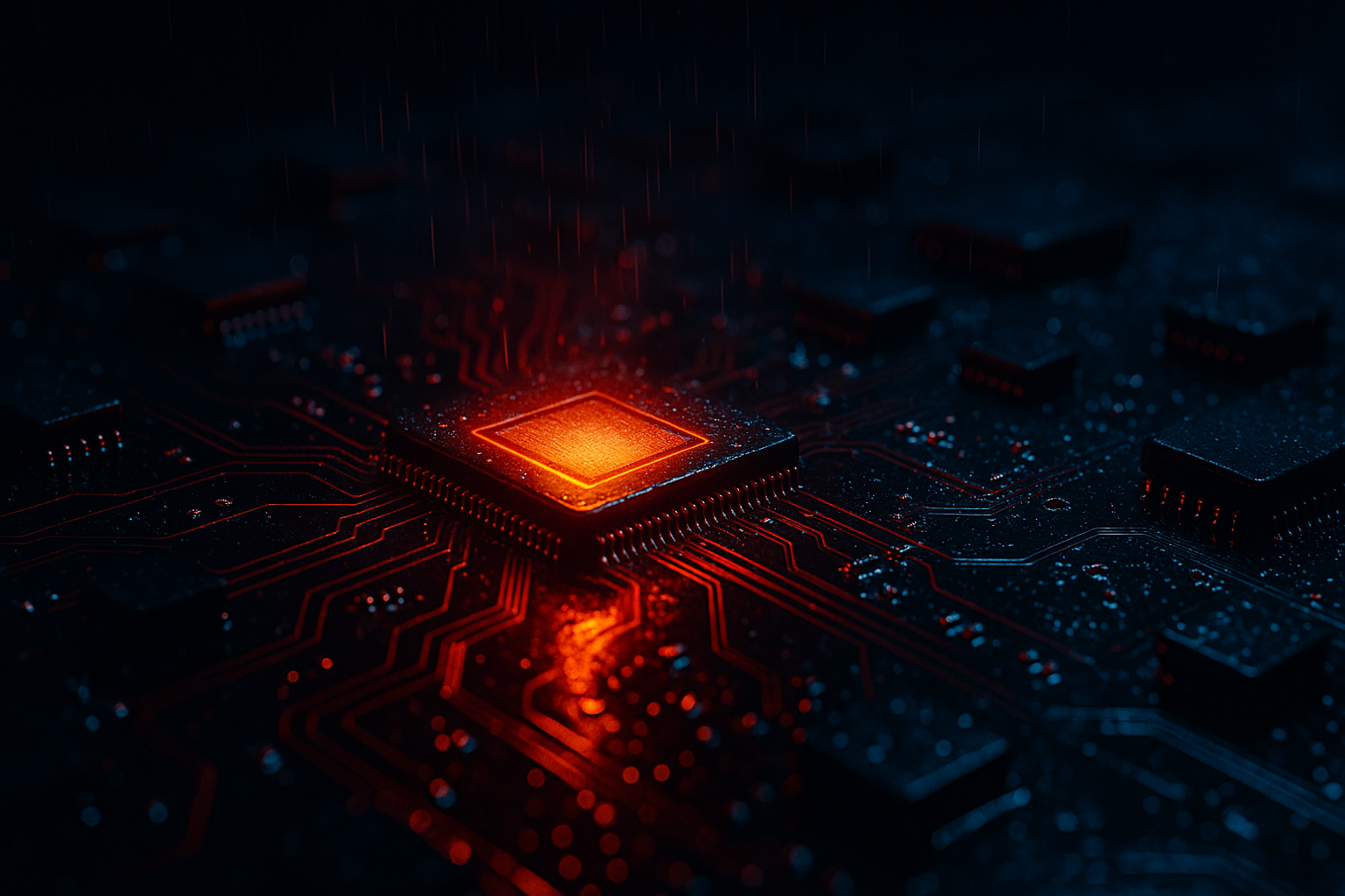 Glowing Microchip On Dark PCB Electronics Wallpaper 2 4K 4K Electronics Wallpaper