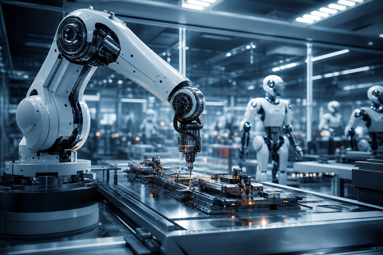 Industrial Robot Arm In Smart Factory Robots Wallpaper  4 4K