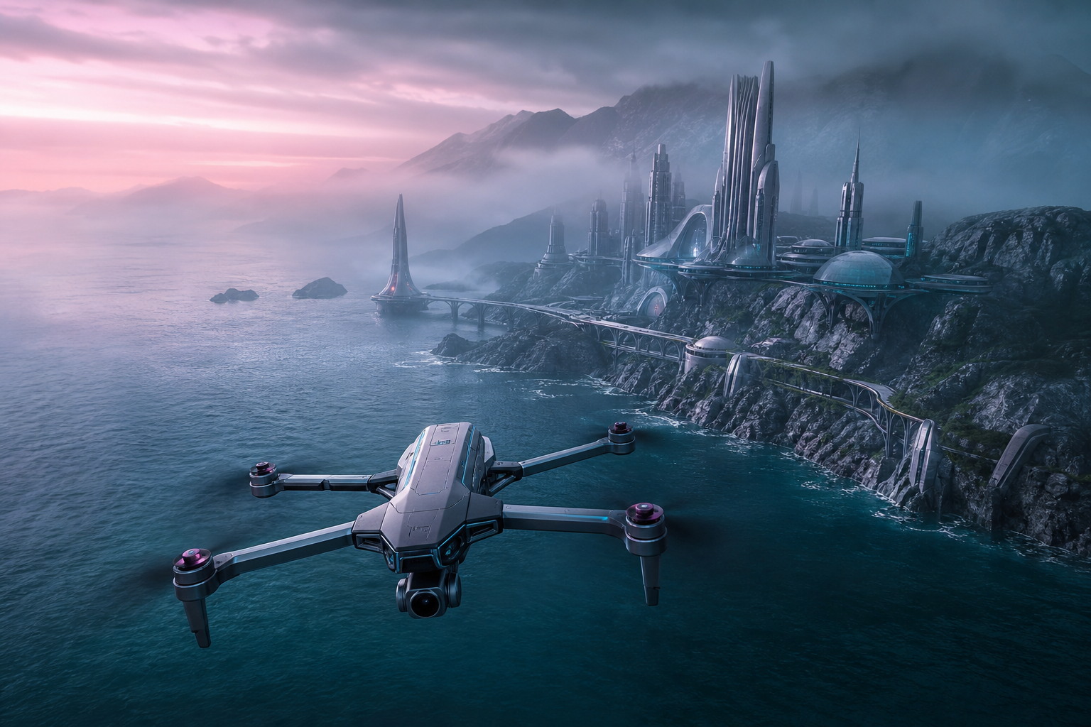 Long Range Drone Over Ocean Drone Wallpaper  3 4K