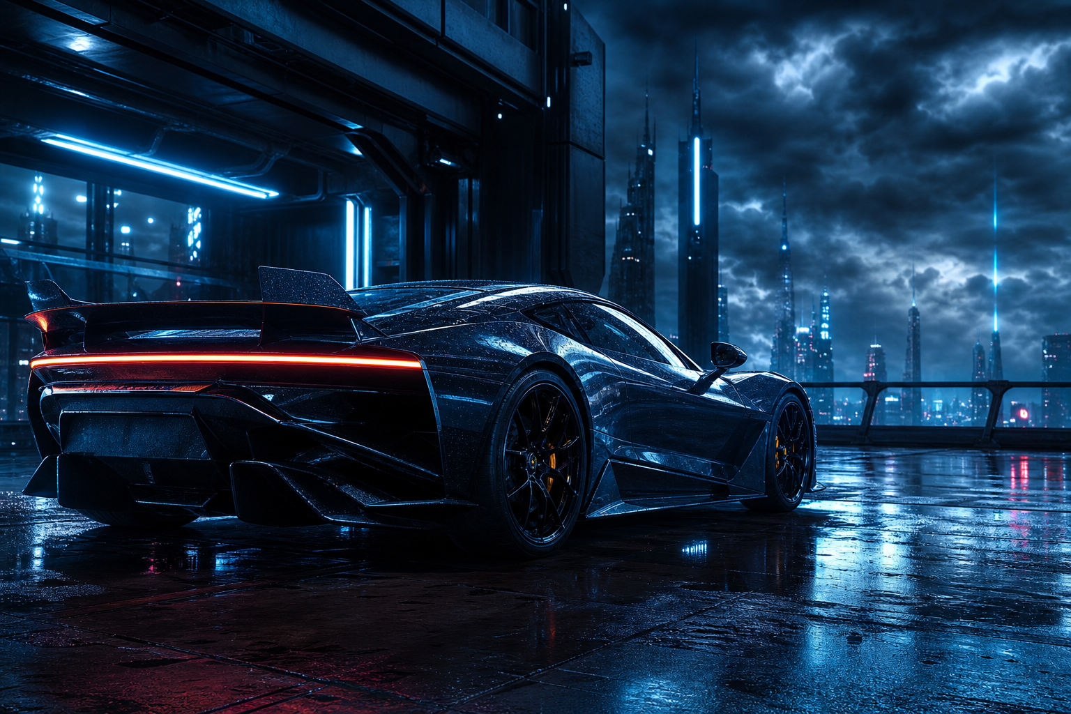 Luxury Supercar In Cyberpunk Garage Cars Wallpaper  3 4K