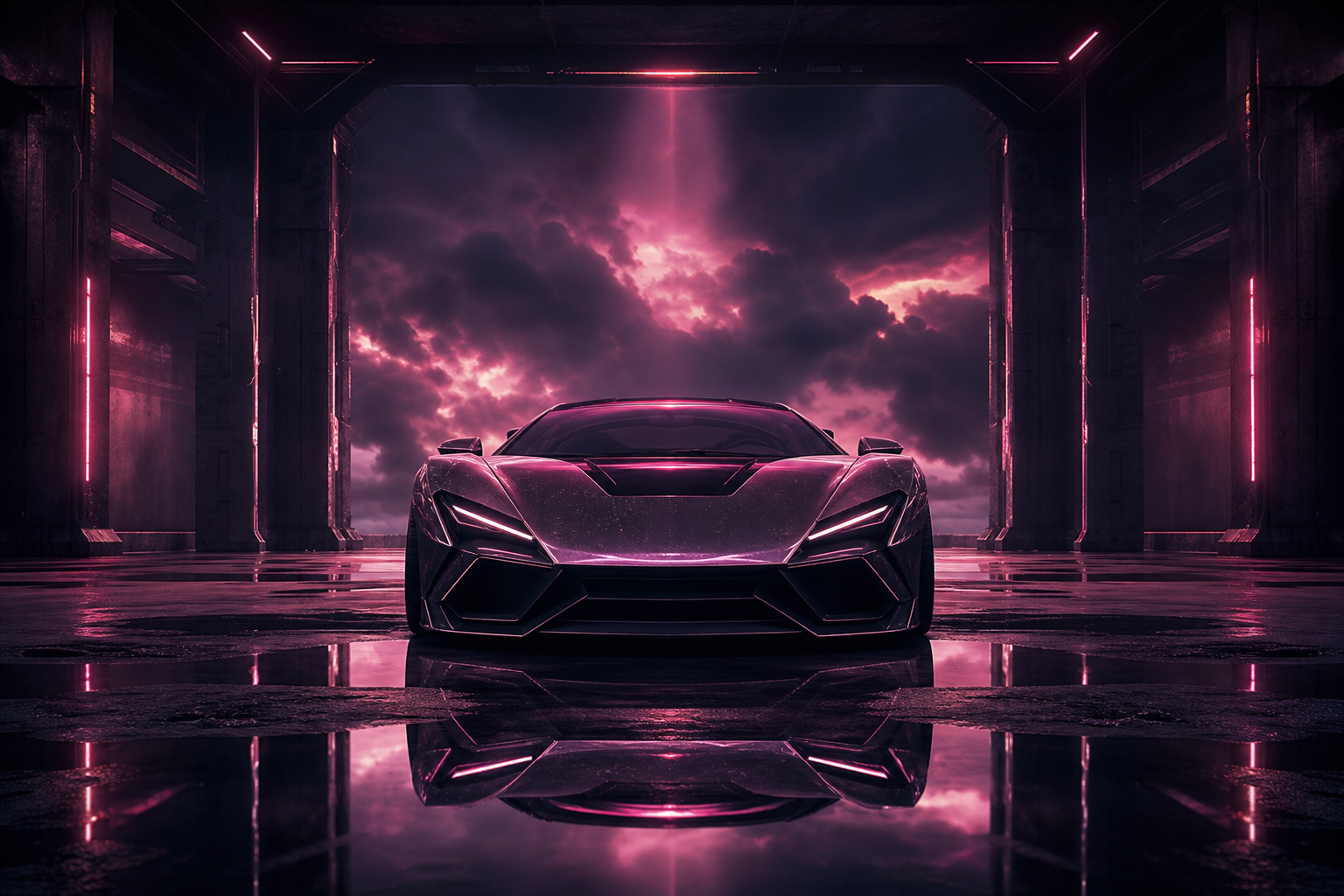 Luxury Supercar In Cyberpunk Garage Cars Wallpaper  3 4K