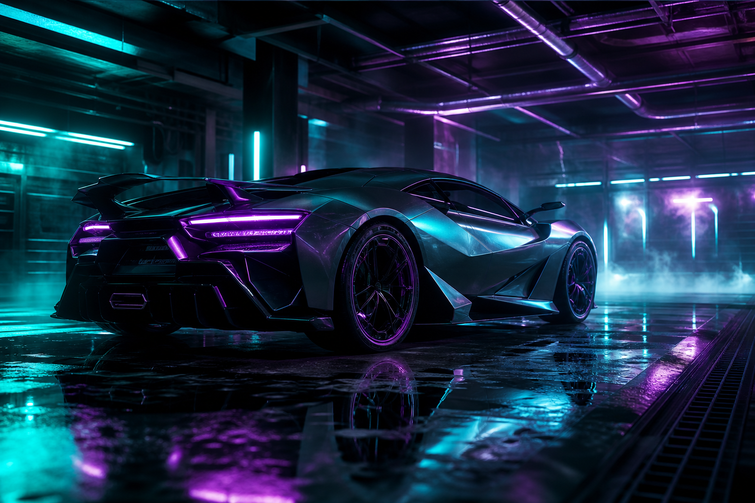 Luxury Supercar In Cyberpunk Garage Cars Wallpaper  3 4K