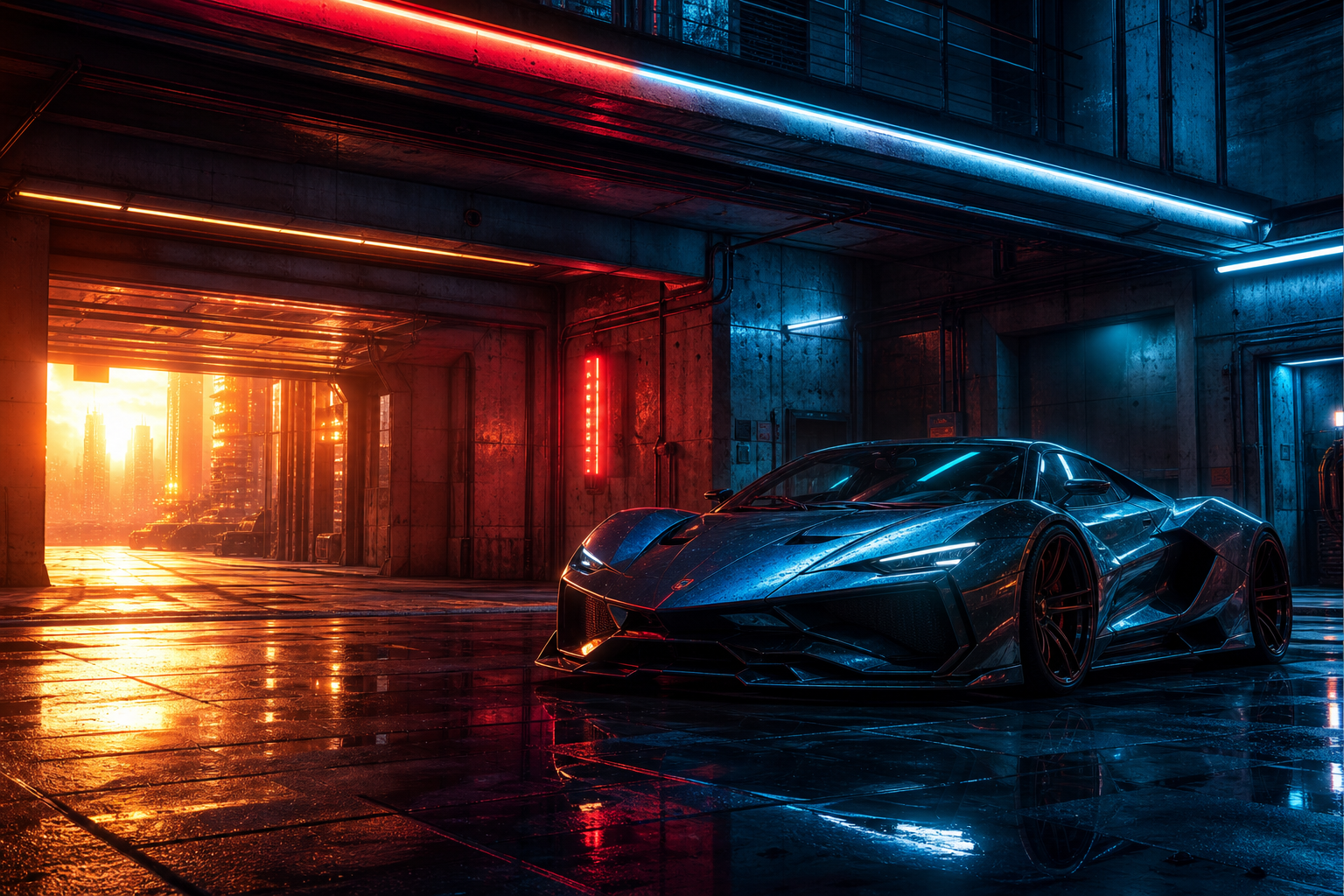 Luxury Supercar In Cyberpunk Garage Cars Wallpaper  3 4K