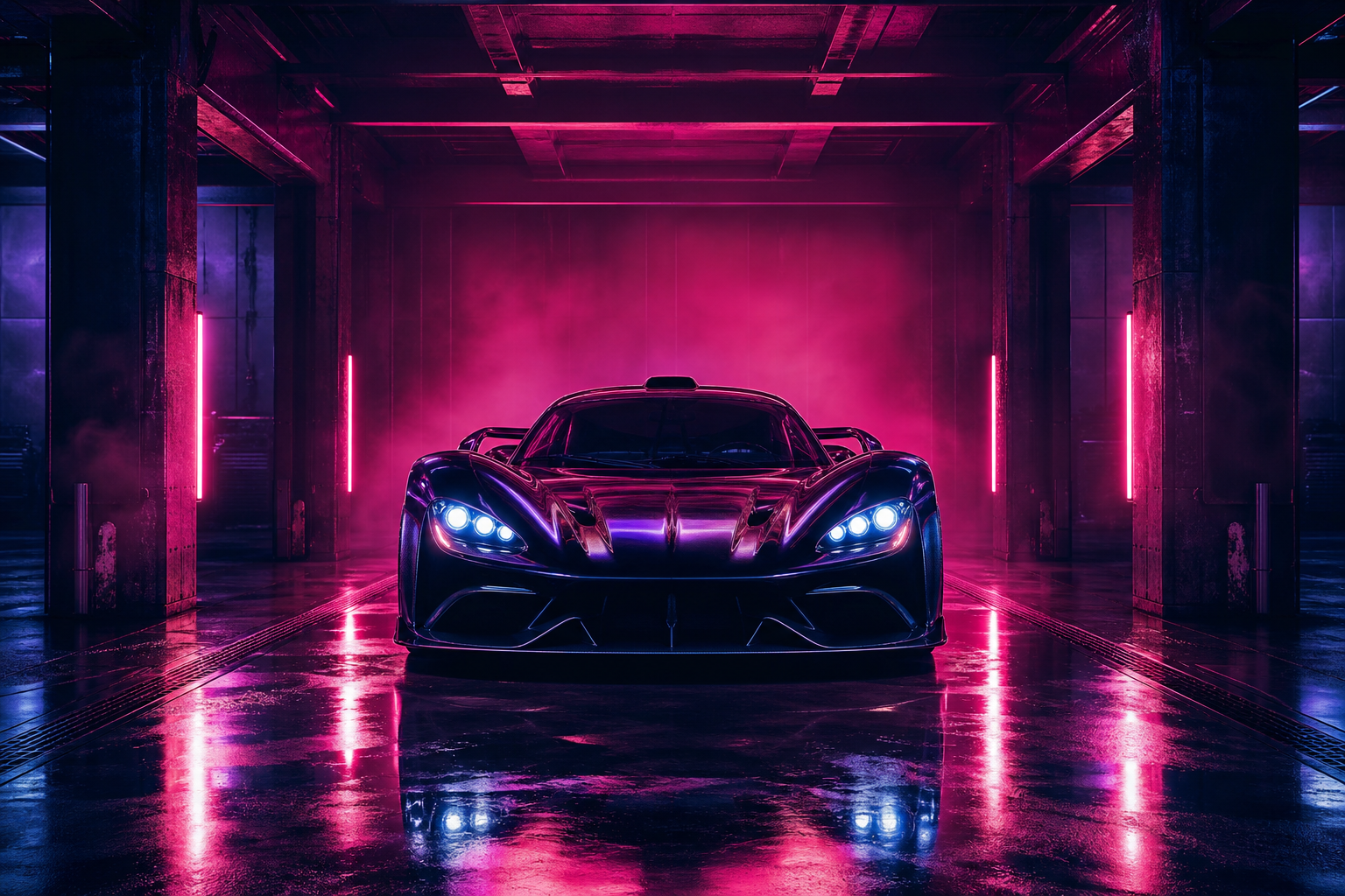 Luxury Supercar In Cyberpunk Garage Cars Wallpaper  3 4K