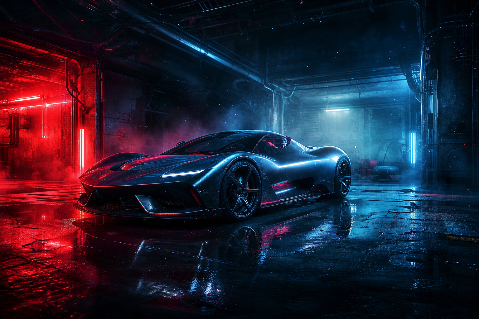 Luxury Supercar In Cyberpunk Garage Cars Wallpaper  3 4K