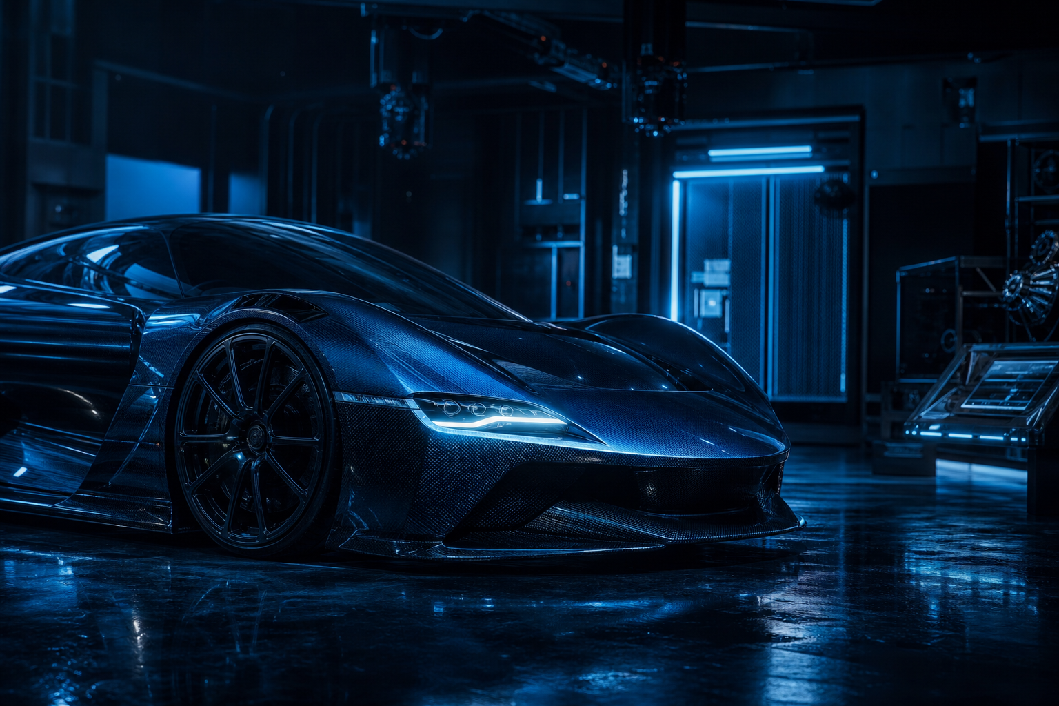 Luxury Supercar In Cyberpunk Garage Cars Wallpaper  3 4K
