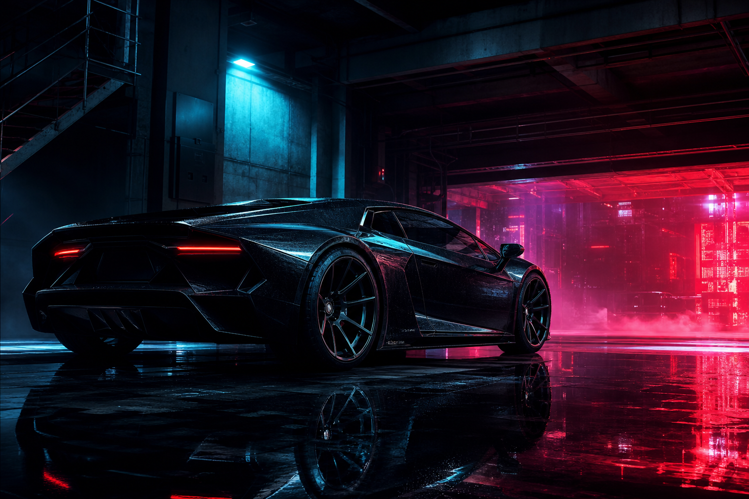 Luxury Supercar In Cyberpunk Garage Cars Wallpaper  3 4K