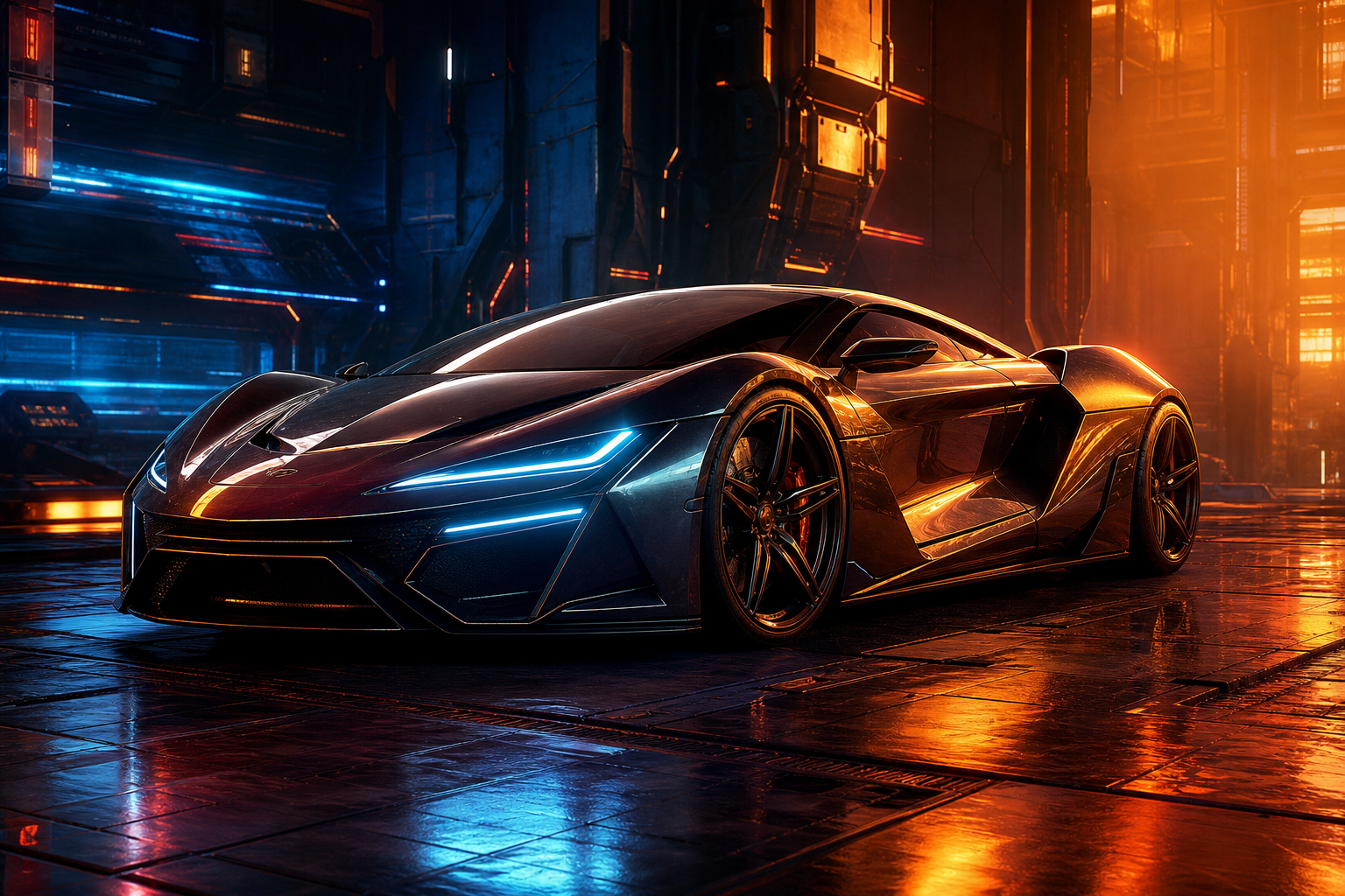 Luxury Supercar In Cyberpunk Garage Cars Wallpaper  3 4K
