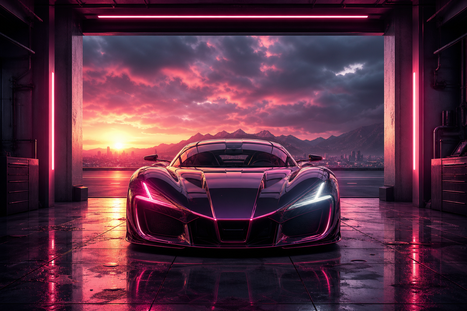 Luxury Supercar In Cyberpunk Garage Cars Wallpaper  3 4K