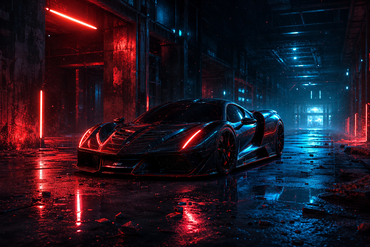 Luxury Supercar In Cyberpunk Garage Cars Wallpaper  3 4K