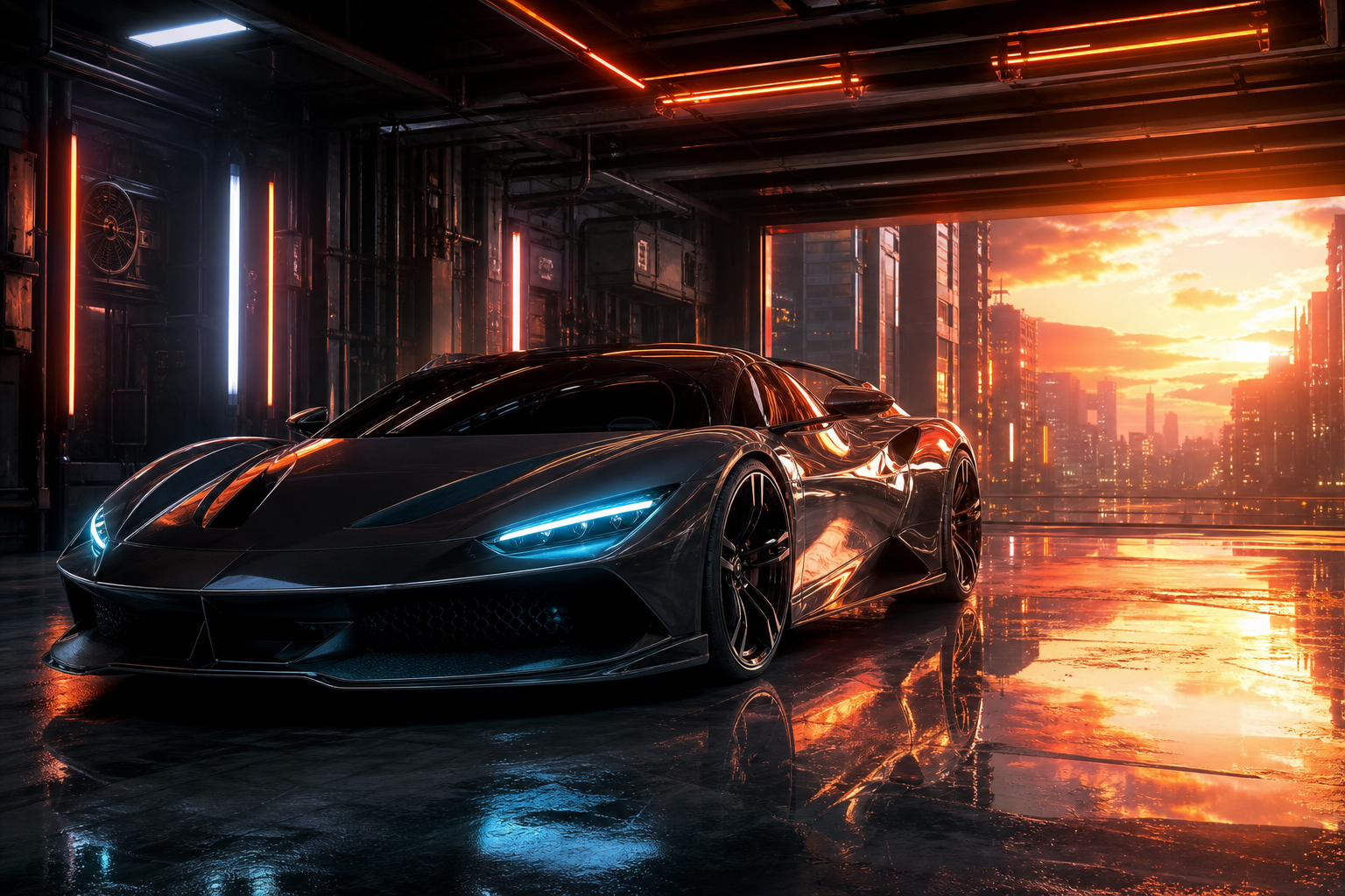 Luxury Supercar In Cyberpunk Garage Cars Wallpaper  3 4K