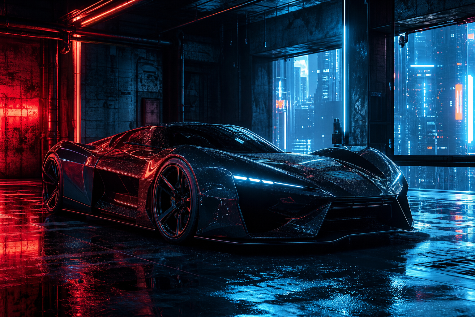 Luxury Supercar In Cyberpunk Garage Cars Wallpaper  3 4K