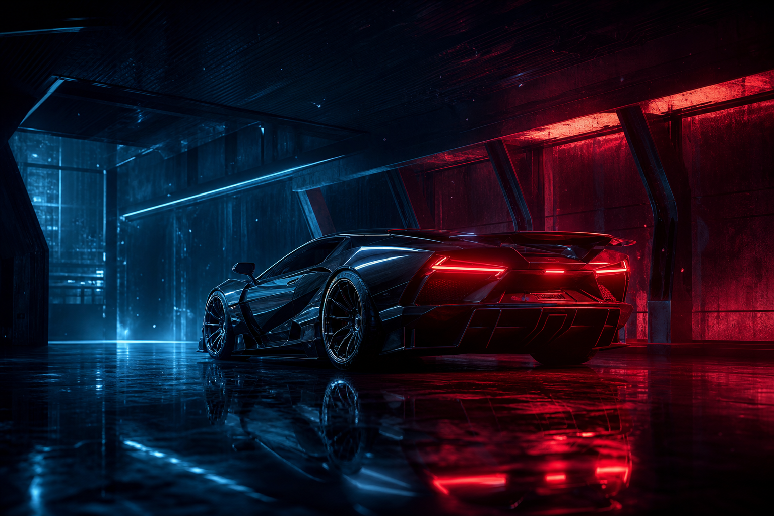 Luxury Supercar In Cyberpunk Garage Cars Wallpaper  3 4K