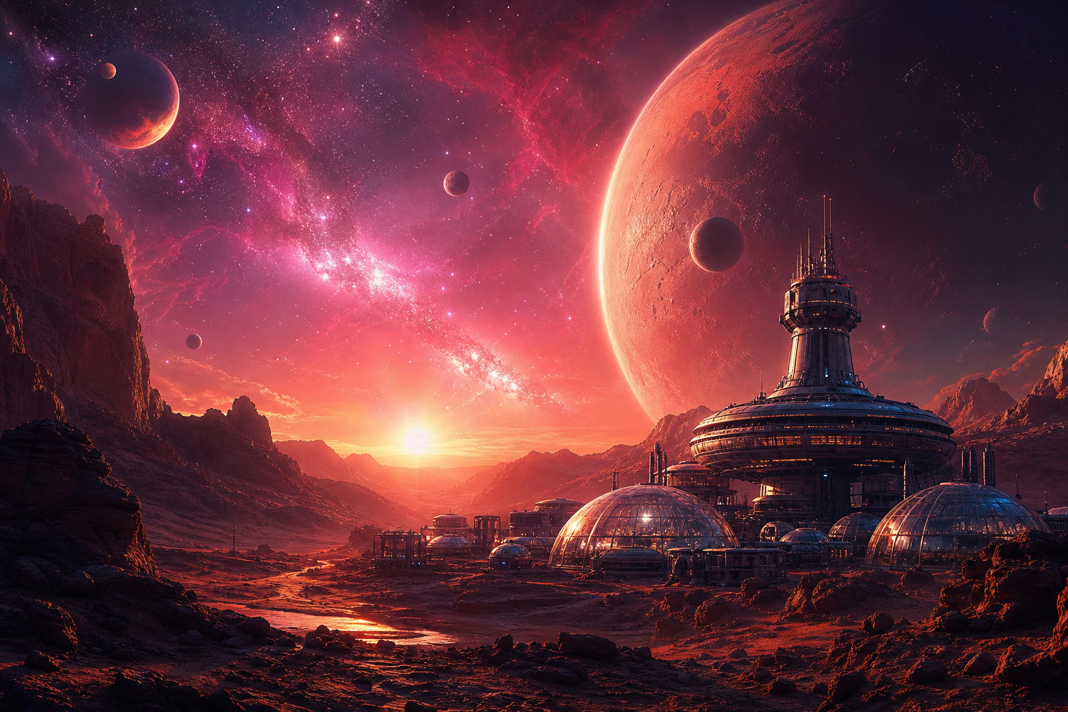 Mars Colony At Sunset Space Wallpaper  4 4K