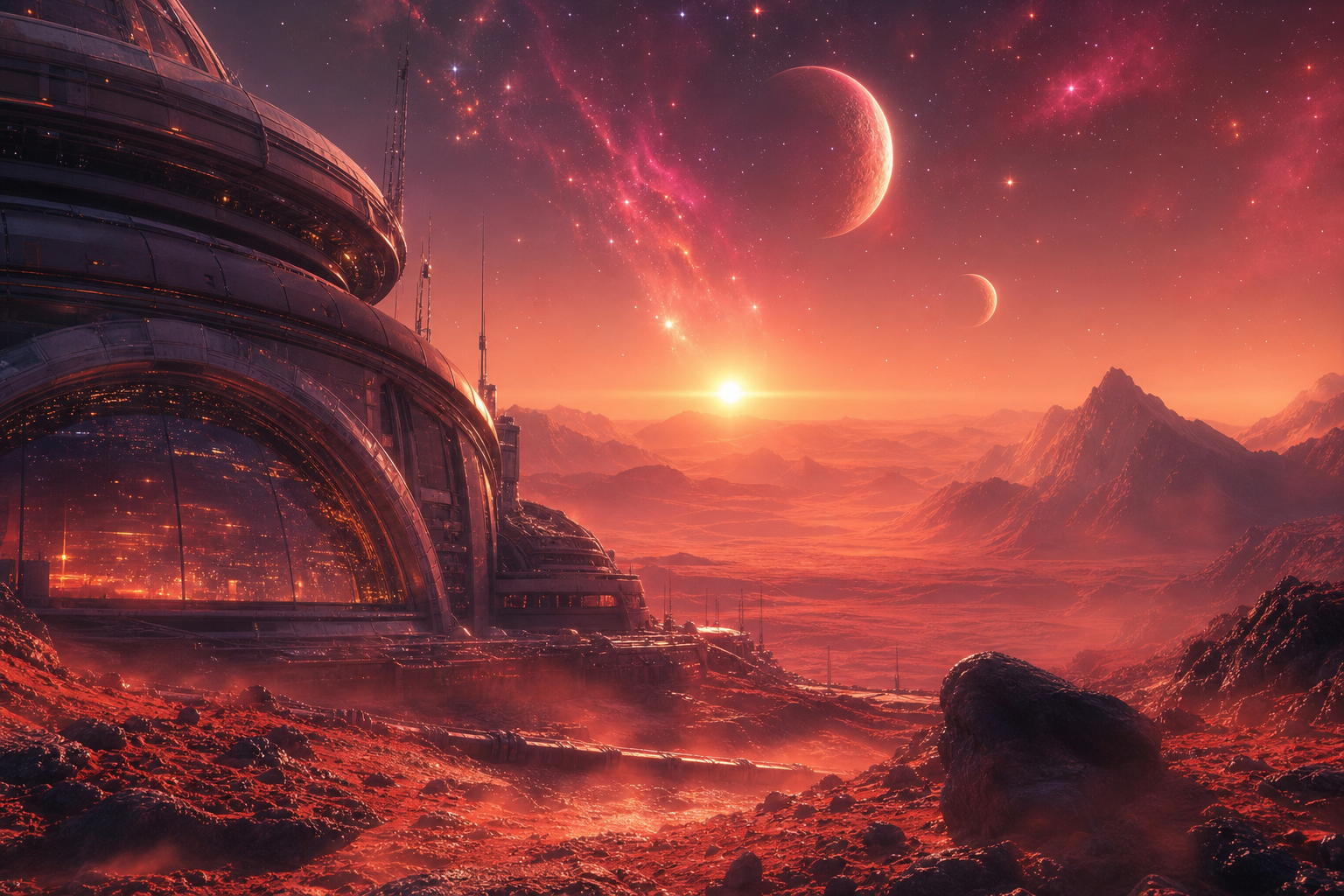 Mars Colony At Sunset Space Wallpaper  4 4K