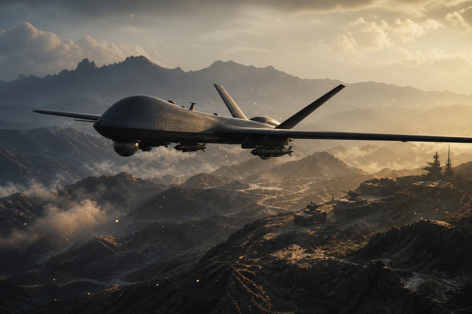 Military Drone Flying Over Mountains Military Wallpaper  2 4K
