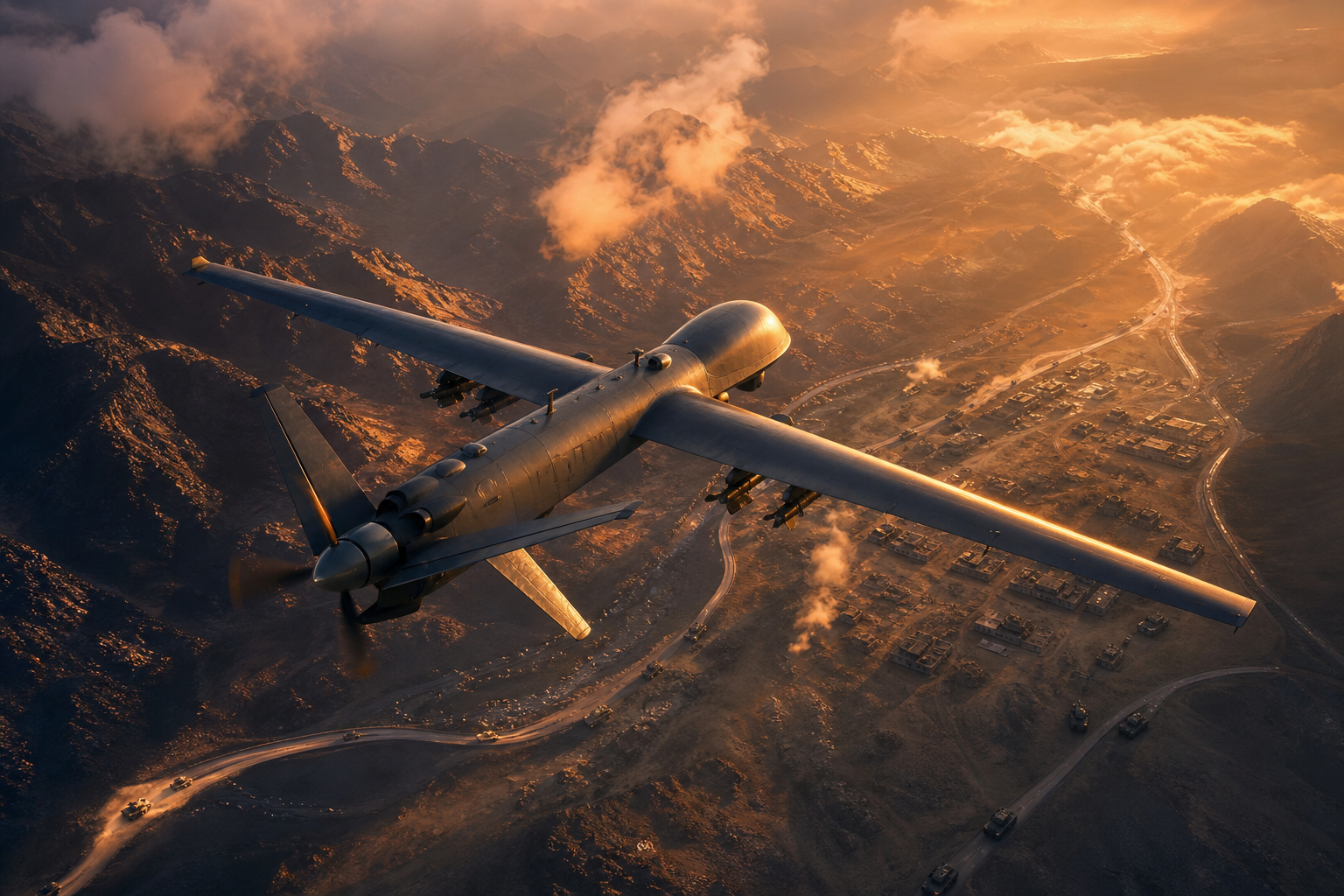 Military Drone Flying Over Mountains Military Wallpaper  2 4K