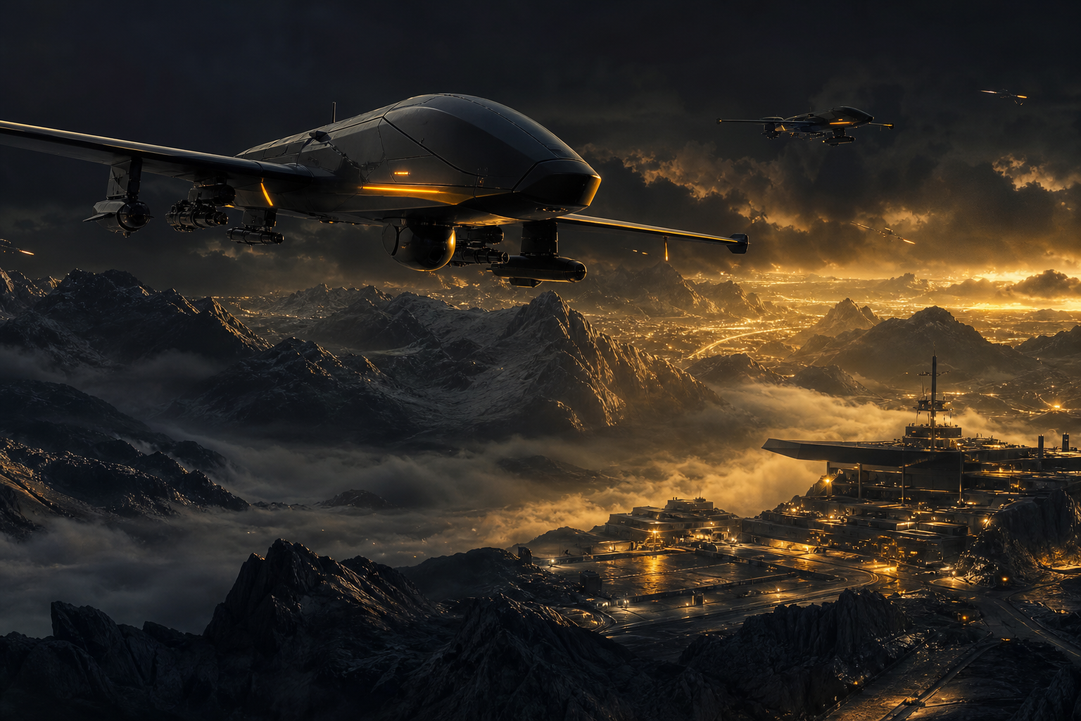 Military Drone Flying Over Mountains Military Wallpaper  2 4K