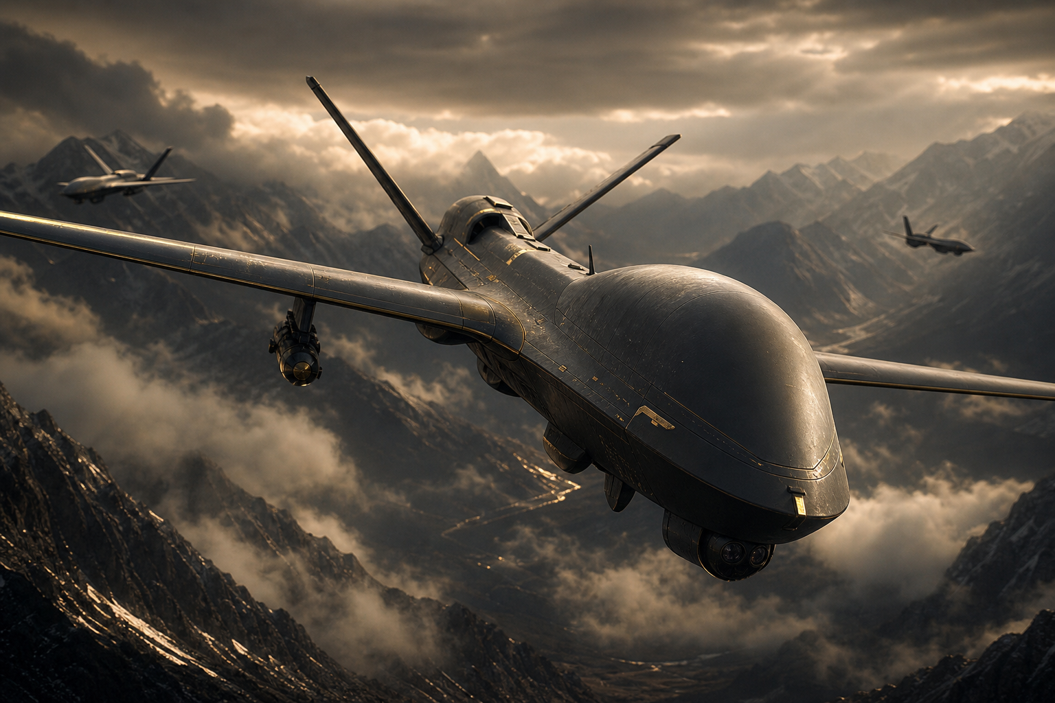 Military Drone Flying Over Mountains Military Wallpaper  2 4K