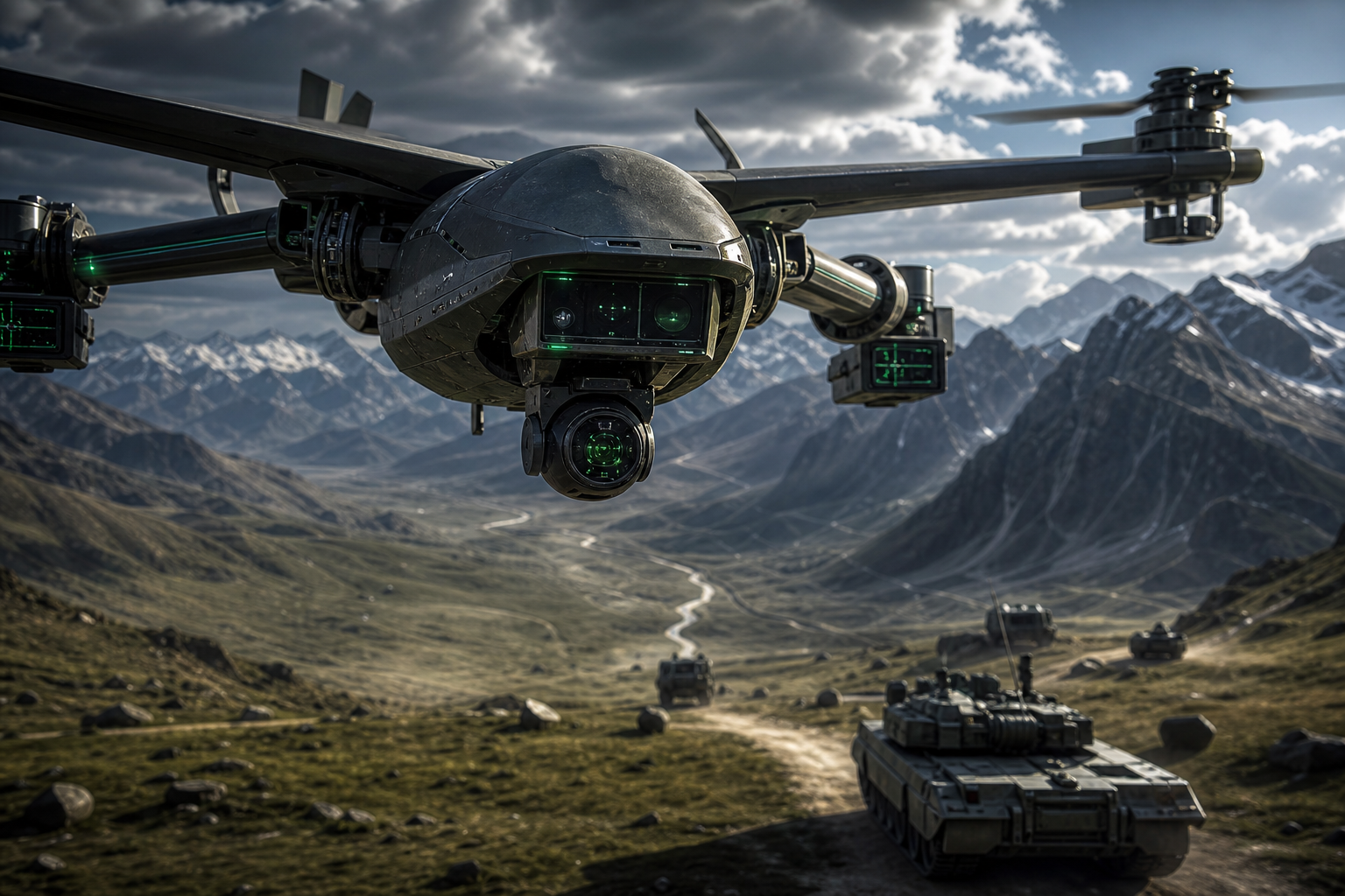 Military Drone Flying Over Mountains Military Wallpaper  2 4K