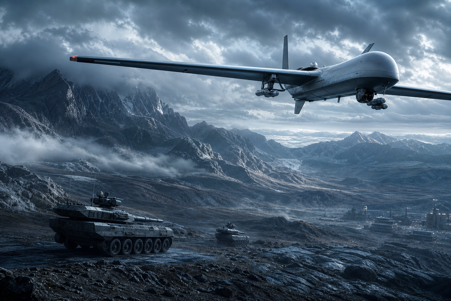 Military Drone Flying Over Mountains Military Wallpaper  2 4K