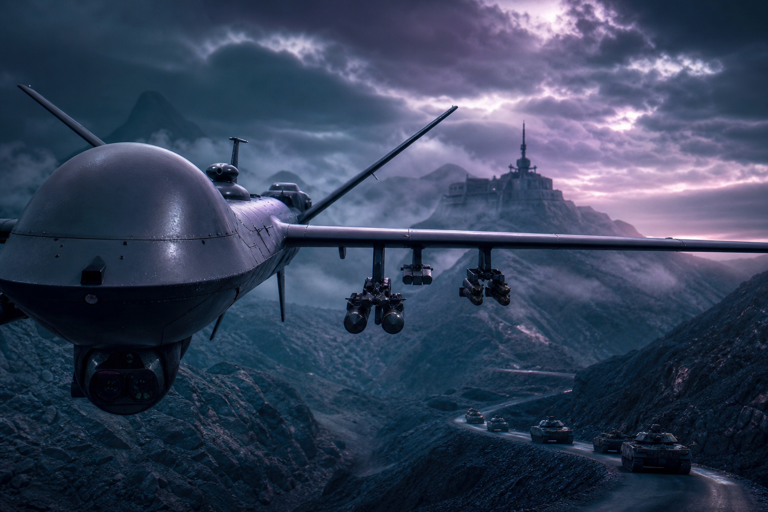 Military Drone Flying Over Mountains Military Wallpaper  2 4K