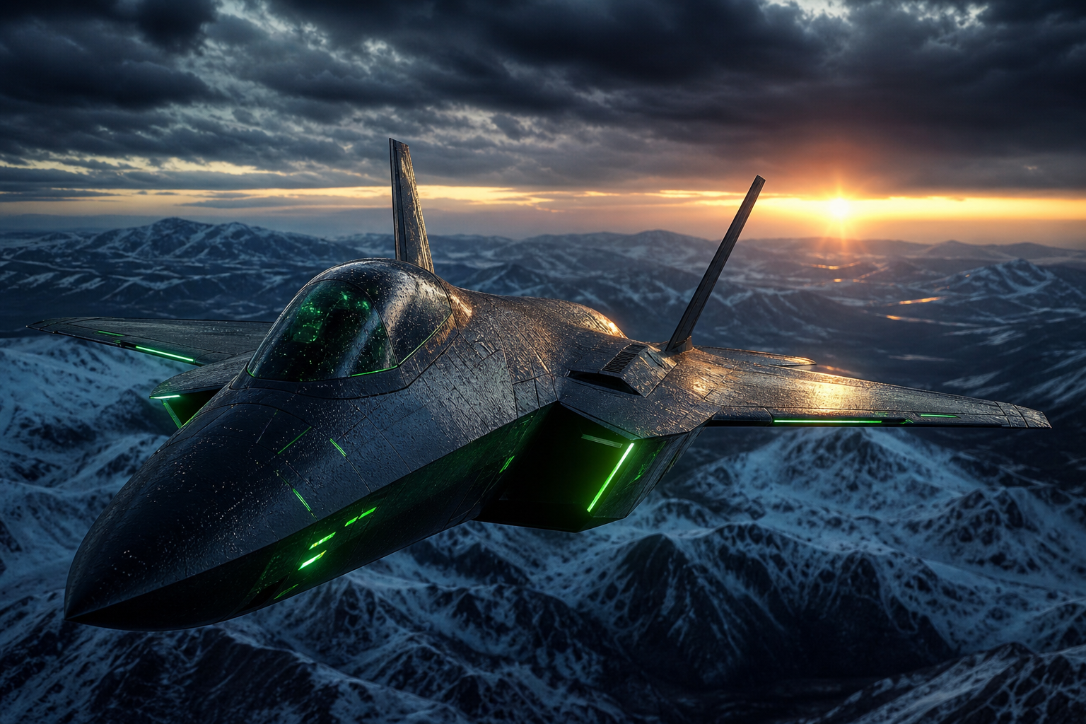Modern Fighter Jet Above Snow Covered Mountains At Sunrise Airplanes Wallpaper  1 4K