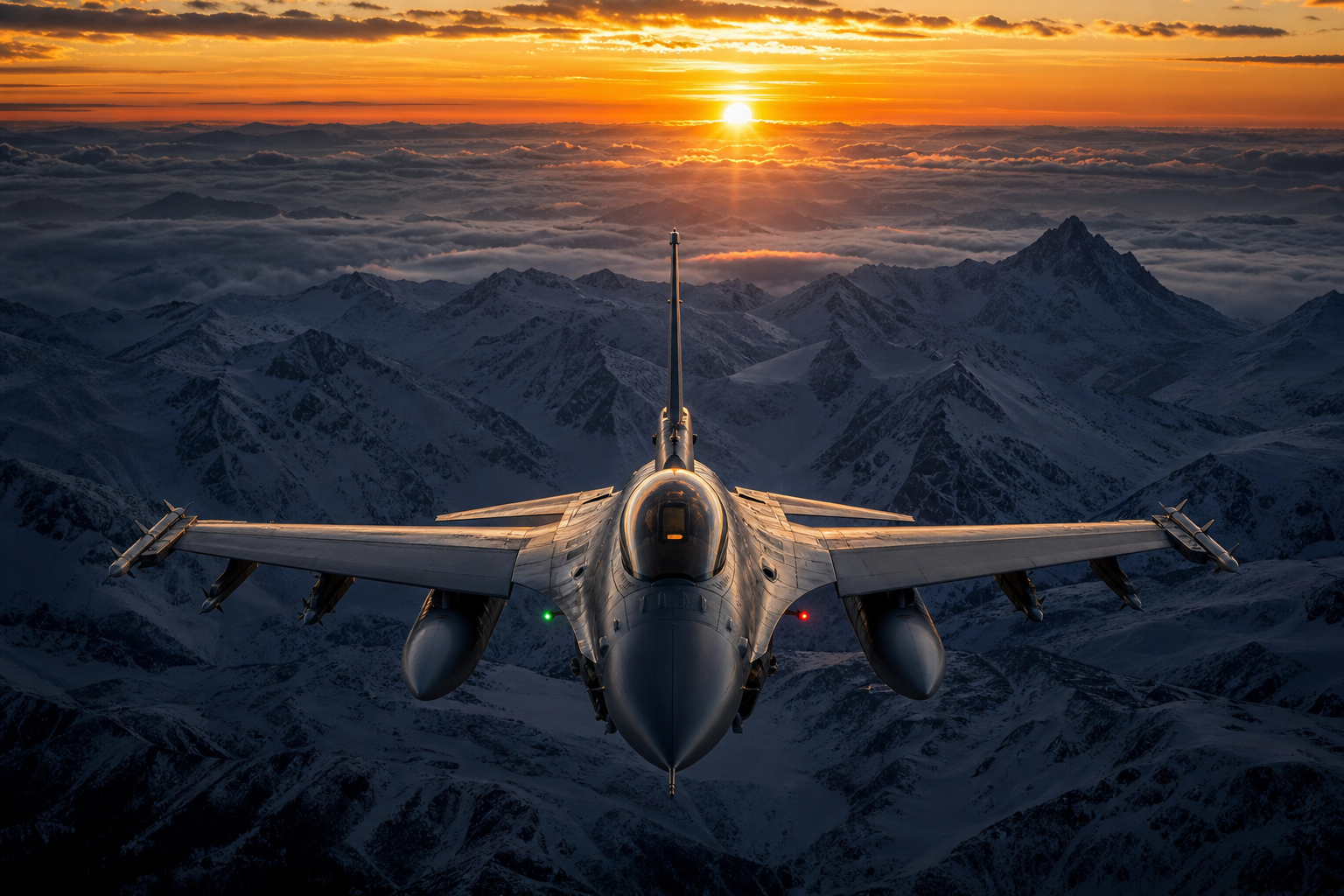 Modern Fighter Jet Above Snow Covered Mountains At Sunrise Airplanes Wallpaper  1 4K