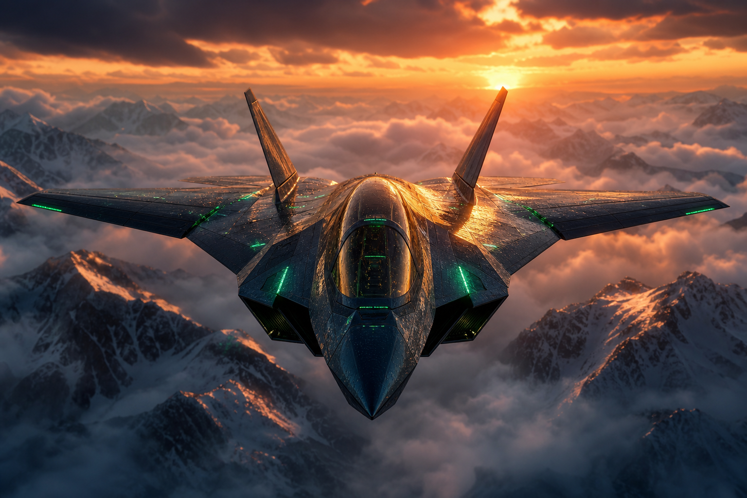 Modern Fighter Jet Above Snow Covered Mountains At Sunrise Airplanes Wallpaper  1 4K