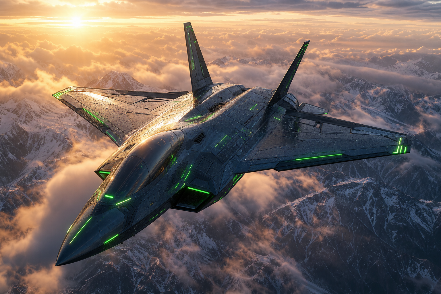Modern Fighter Jet Above Snow Covered Mountains At Sunrise Airplanes Wallpaper  1 4K