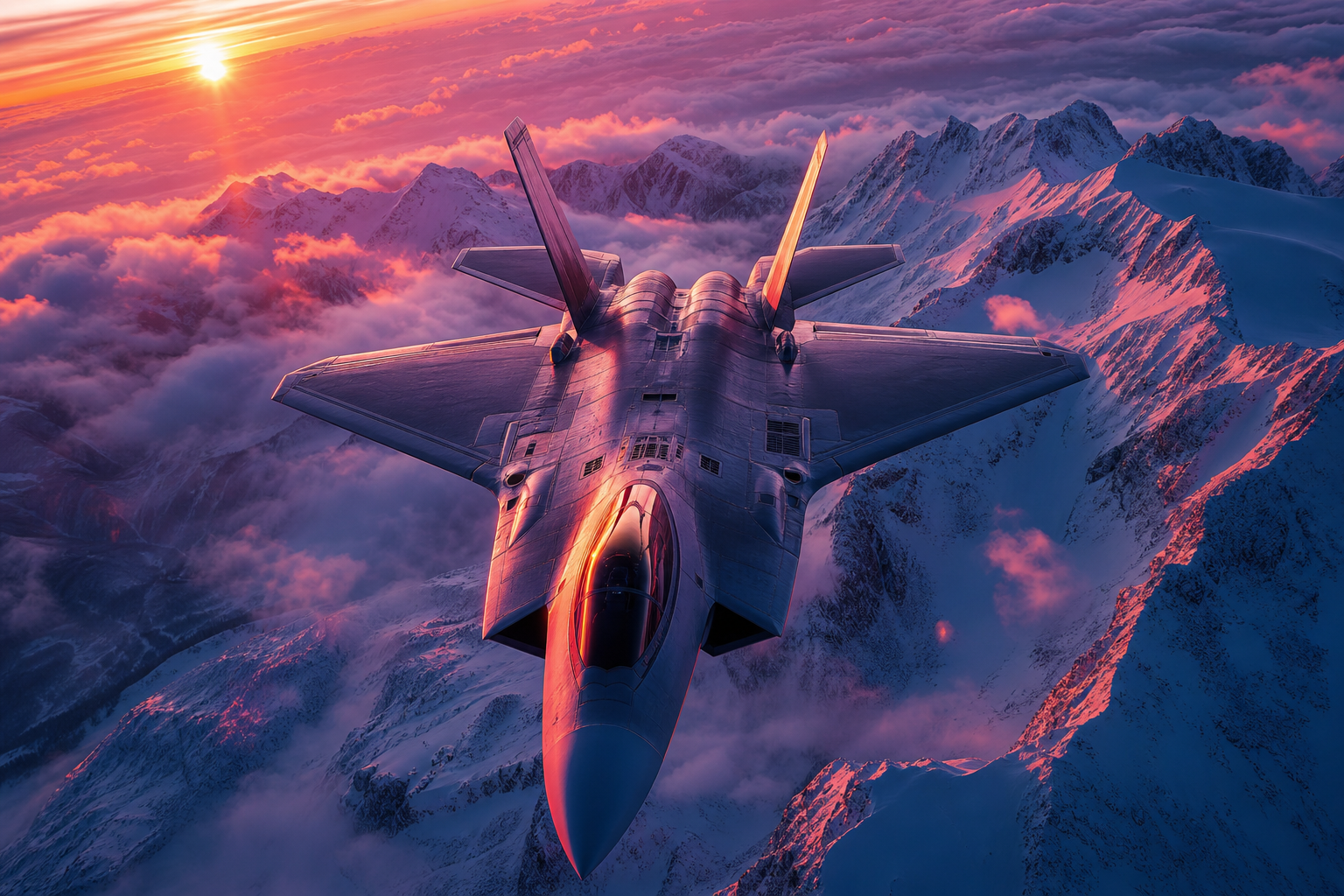 Modern Fighter Jet Above Snow Covered Mountains At Sunrise Airplanes Wallpaper 1 4K 11 4K Airplanes Wallpaper