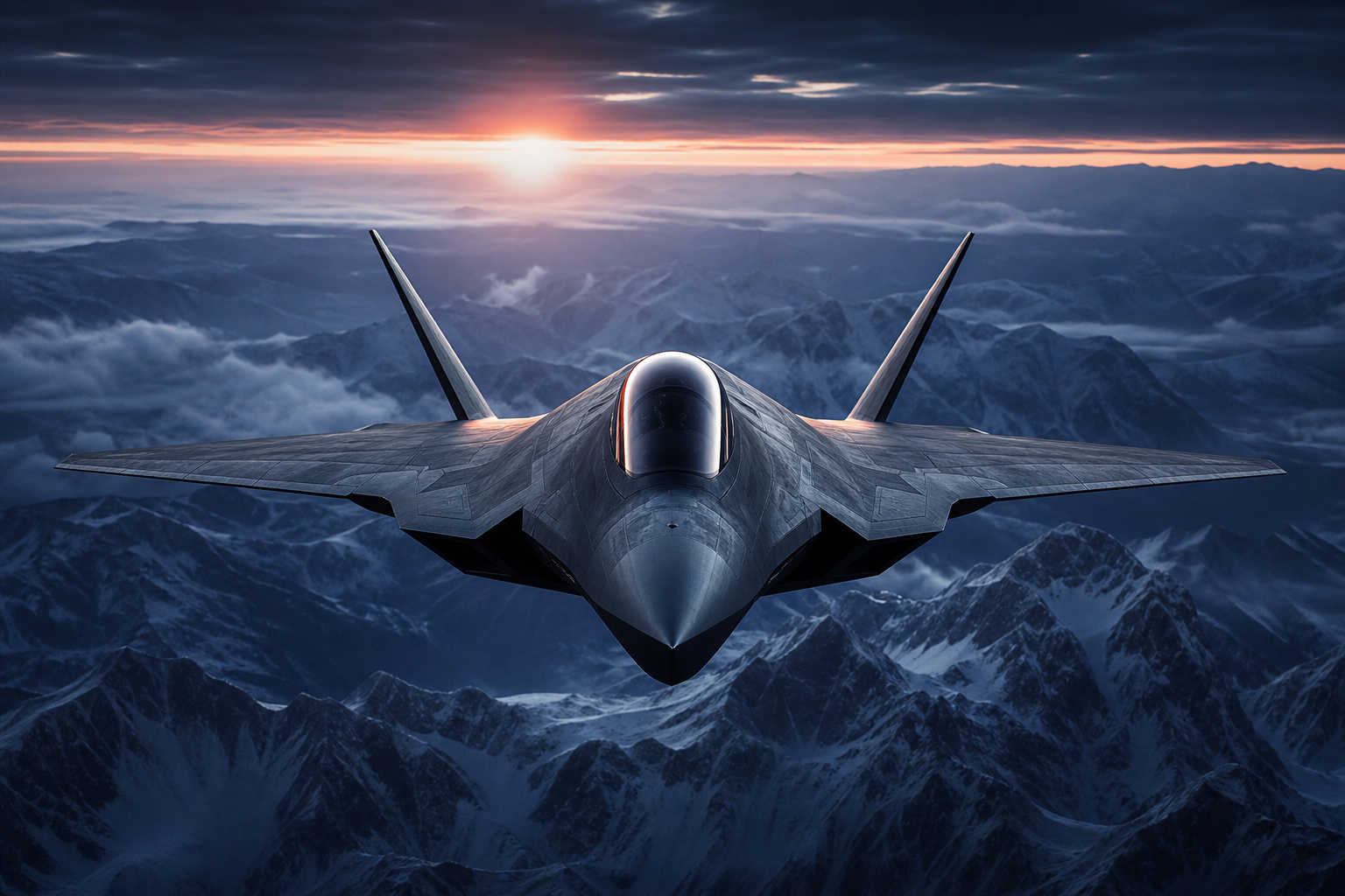 Modern Fighter Jet Above Snow Covered Mountains At Sunrise Airplanes Wallpaper  1 4K