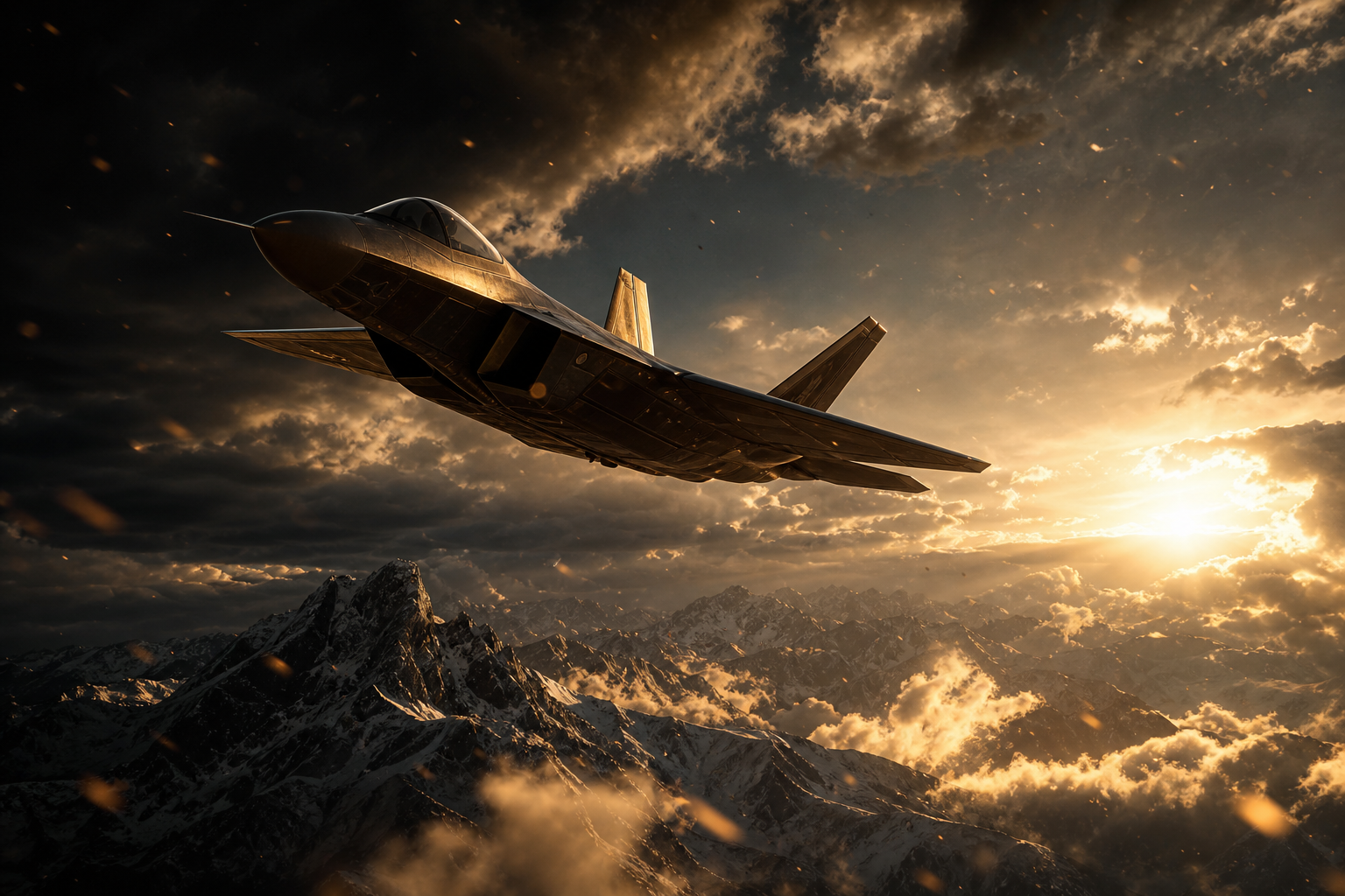 Modern Fighter Jet Above Snow Covered Mountains At Sunrise Airplanes Wallpaper  1 4K