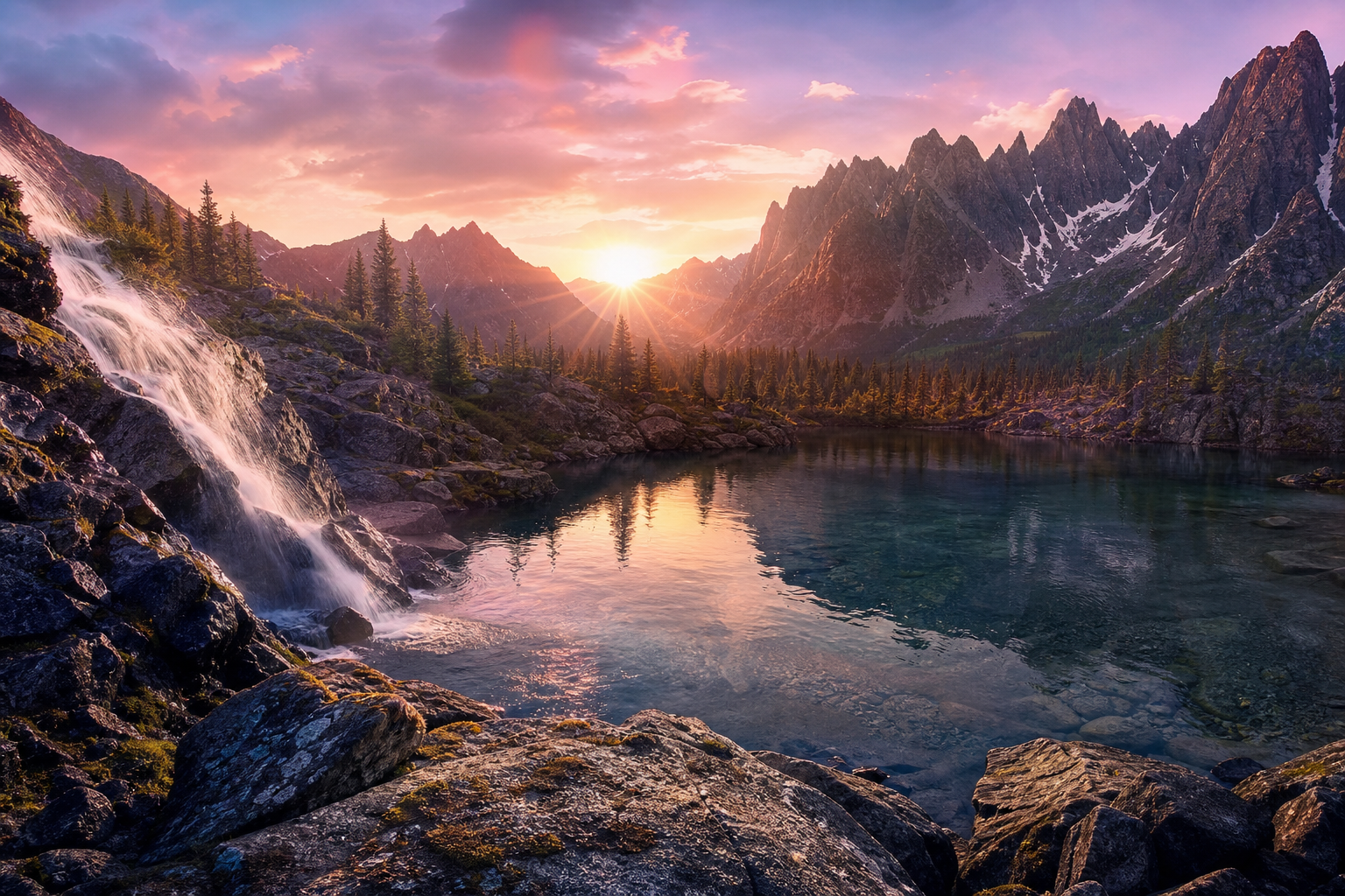 Mountain Lake Sunrise Nature Wallpaper  1 4K