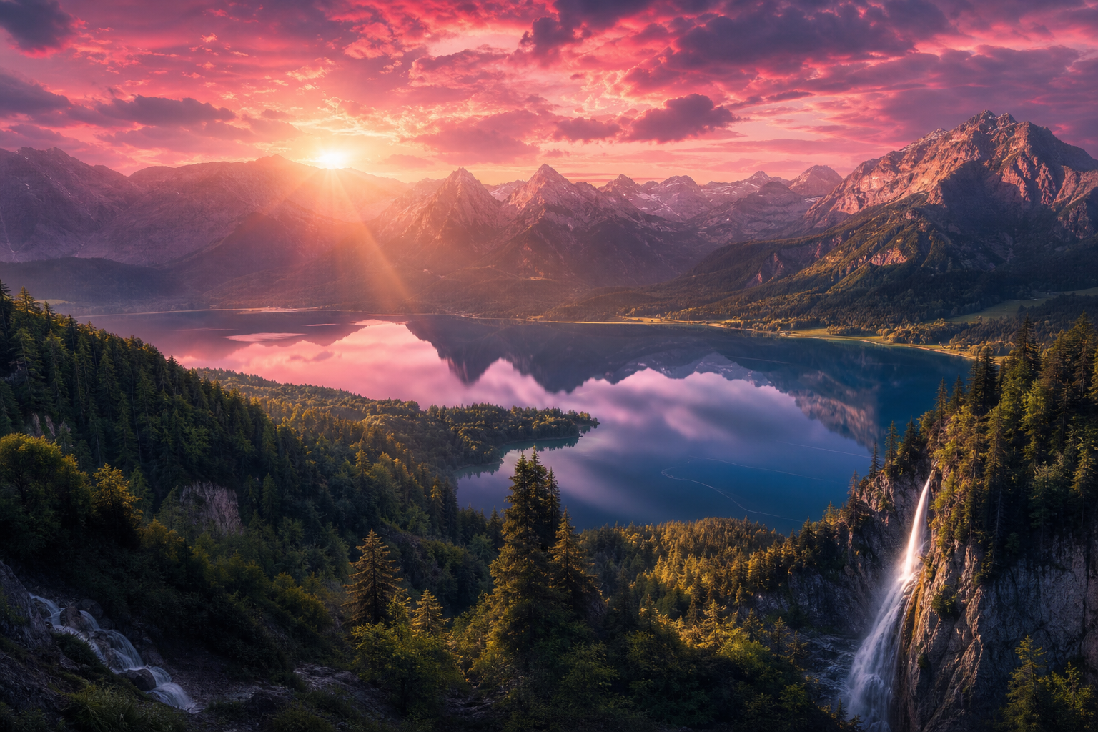 Mountain Lake Sunrise Nature Wallpaper  1 4K