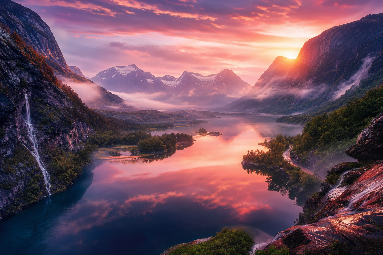Mountain Lake Sunrise Nature Wallpaper  1 4K