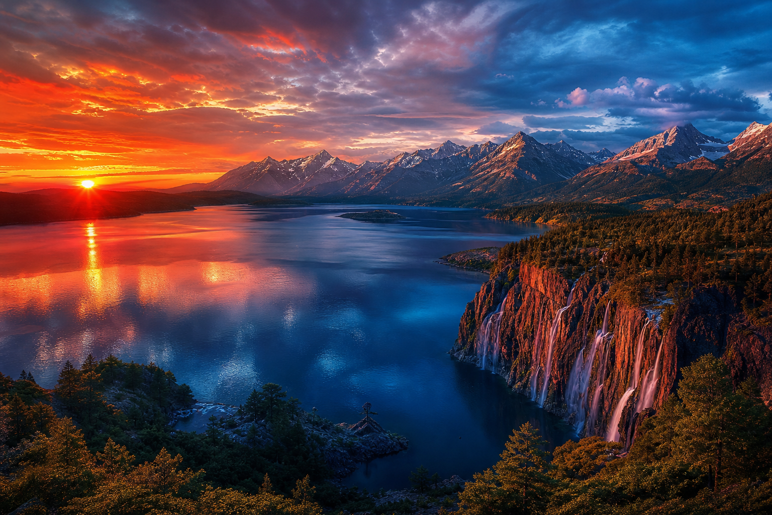 Mountain Lake Sunrise Nature Wallpaper  1 4K