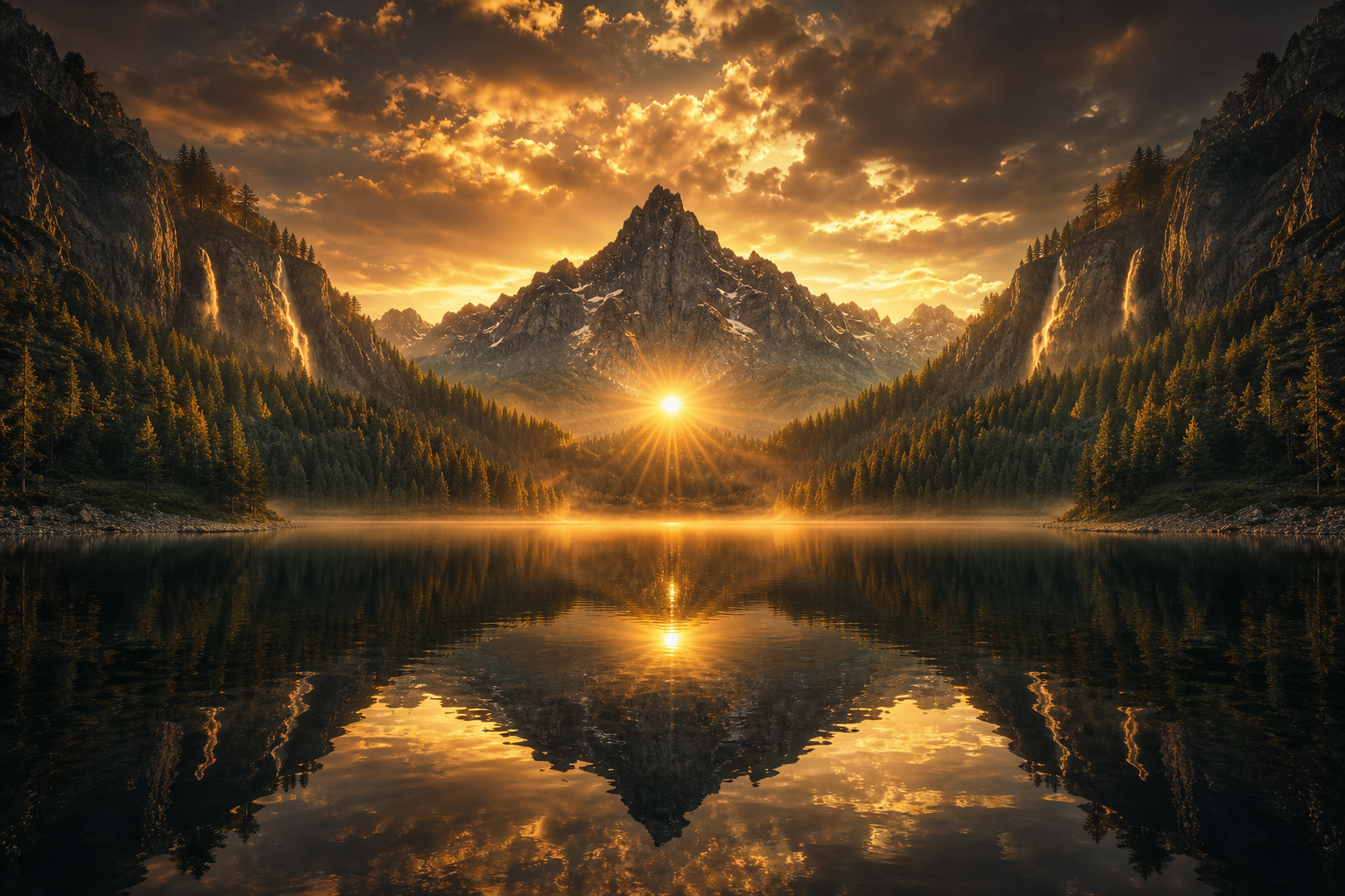 Mountain Lake Sunrise Nature Wallpaper  1 4K